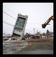 Removal of Village Green Hotel sign after 40 years