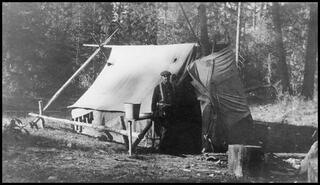 Man and tent in bush