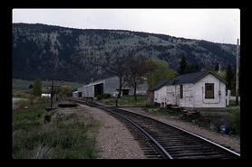 C.N.R. station, tracks, section bunkhouse and speeder shed on Oyama isthmus