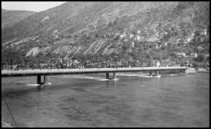 View of the Trail bridge during high water on the Columbia River 1930s