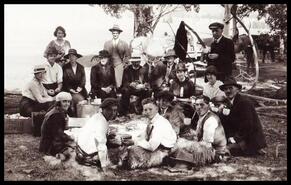 Postcard of a group at a picnic