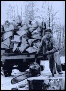 Walter Guilderdale cutting wood