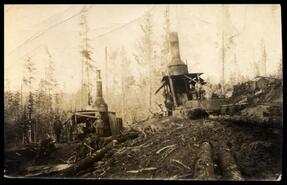 Donkey engines at early Columbia River Lumber Company logging operation