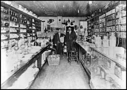 Jack Heighway and unidentified man in Megaw's general store in Lumby
