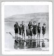 O'Keefe, McDonnell and O'Neal children on a raft at Kalamalka Lake