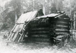 Bill Drinnon's first trapping cabin up Hoder Creek, Little Slocan