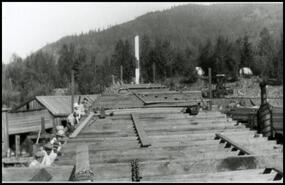 Hull of the S.S. Rosebery being built at C.P.R. shipyard at Rosebery, B.C.