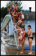 Children on the slide at Centennial Pool