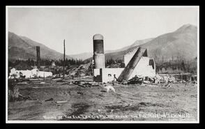 "Ruins of the Elk Lbr Cos. Mills after the fire, Aug. 1st '08 Fernie, B.C."