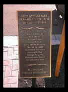100th anniversary plaque commemorating the Okanagan Hotel fire