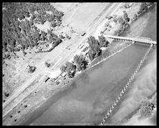 Aerial view of Mara bridge over the Shuswap River from Grindrod to Sicamous