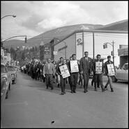 I.W.A. strikers marching in downtown Nelson