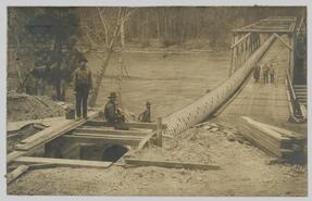 Keremeos-Ashnola pipe-line at crossing Similkameen River, ca. 1910