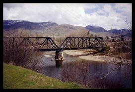 C.P.R. train bridge over the Kettle River looking towards the sawmill