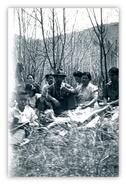 Japanese people having picnic in the woods