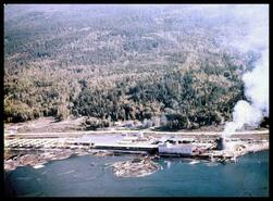 Aerial view of Saskatchewan Co-op's lumber mill in Canoe (Salmon Arm)