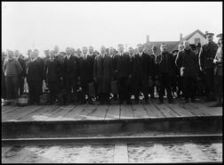 Newly enlisted Vernon men waiting for the train to take them to Willows Camp, Victoria