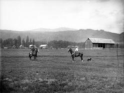 Men on horseback at Enderby farm