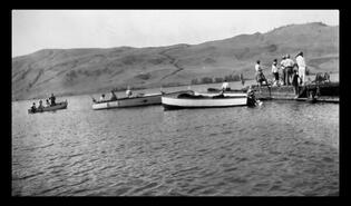 Boats on lake during Okanagan Landing Regatta