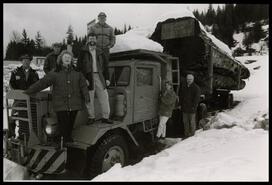 B.C.I.F.M. board members posing with Tiller truck before it was moved to the Forestry Museum