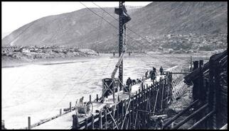 Cominco crew building Trail river wall, early 1930s