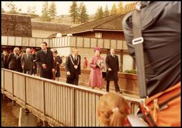 Queen Elizabeth II with Vernon dignitaries on the bridge in front of the Rec Centre