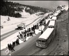 Buses and spectators for the opening of Craigmont Mine