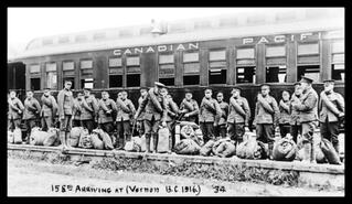 158th battalion arriving at the Vernon C.P.R. station