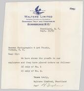 Walters' Limited letter