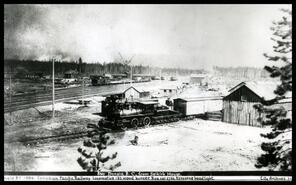 Canadian Pacific Railway locomotive and railway yard at Donald, B.C.