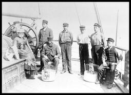 Group aboard the three masted sailing ship, Earnock