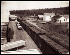 Railroad loading platform at Sinclair Spruce mill, Giscome, B.C.