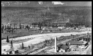 Golden, B.C. with Alexander smelter at Hospital Creek in the foreground