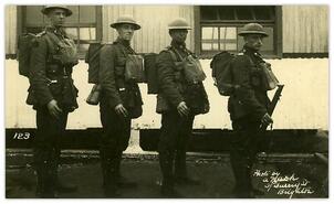 Postcard of Frank Scott & Tony Pederson and two other soldiers