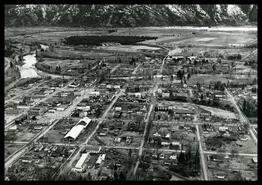 Aerial of downtown Grand Forks showing Granby and Kettle Rivers