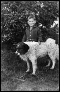 Boy posing with Bingo, the dog