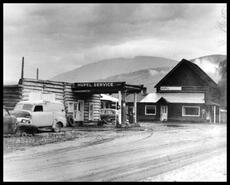 Hupel gas and service station with grocery on Mabel Lake Road east of Enderby