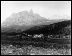 Unidentified silver city at Castle Mountain with C.P.R. tracks in the foreground