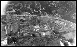 Aerial view of the Crown Zellerbach Sawmill and lumberyard on Hwy. 97A near Armstrong