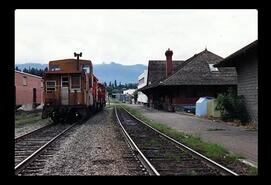 Train on track at C.P.R. station, Vernon
