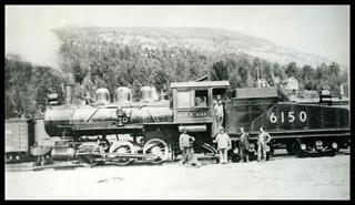 Canadian Pacific Railway engine #6150 with engineer, fireman and brakeman