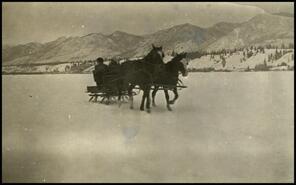 Sleigh pulling Pitts family over frozen Lake Windermere