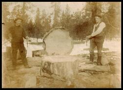Charlie Lodge and companion sawing large log