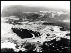 View of Lornex open pit mine towards Bethleham Copper with Forge Mtn. and Bose Hill at Highland Valley