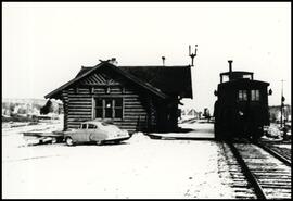 Athalmer railway station with caboose on tracks