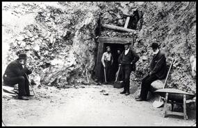 Miners outside entrance to Aberdeen Mine near Mammett Lake