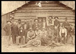 Hydraulic placer mine night shift crew in front of cook house, Granite Creek