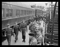 Camp Vernon cadets arriving by train at Vernon C.P.R. station