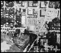 Aerial view of downtown Vernon, Safeway, Eaton's