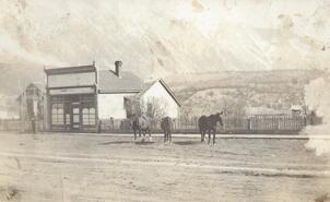 Horses in front of View of Murdock McLeod's store